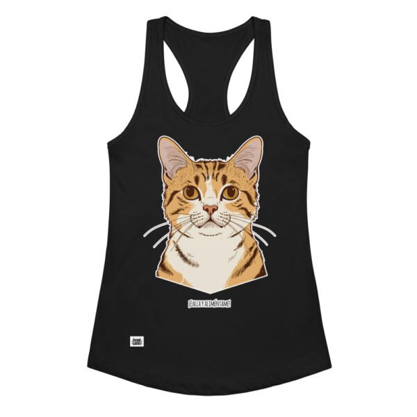 Camiseta de gatos para mujer CALLA Y ALIMÉNTAME en color negro, vista plana
