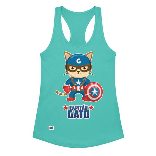 Camiseta de gatos para mujer CAPITÁN GATO en color azul tahití, vista plana