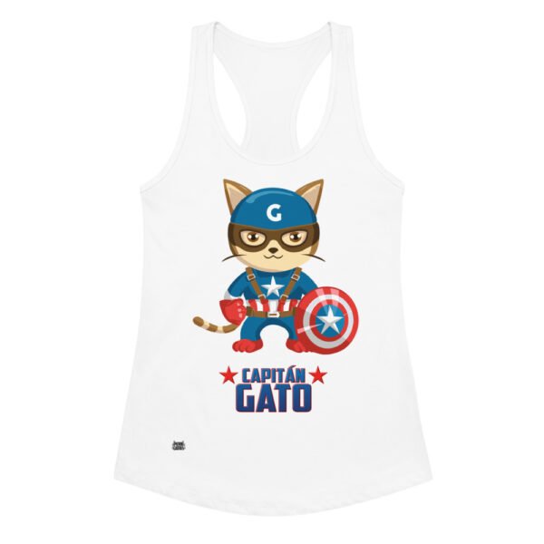 Camiseta de gatos para mujer CAPITÁN GATO en color blanco, vista plana