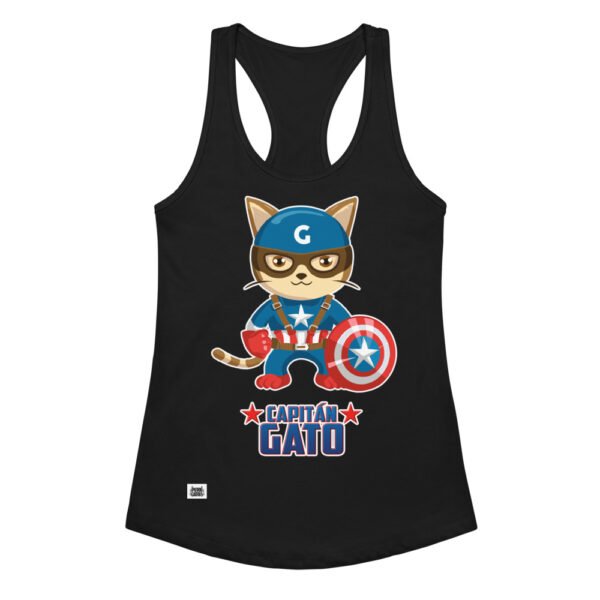 Camiseta de gatos para mujer CAPITÁN GATO en color negro, vista plana