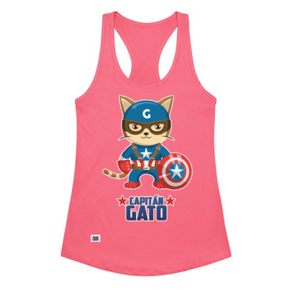 Camiseta de gatos para mujer CAPITÁN GATO en color rosa eléctrico, vista plana