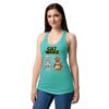 Camiseta de gatos para mujer CAT WARS en color azul tahití, sobre modelo