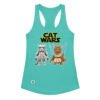 Camiseta de gatos para mujer CAT WARS en color azul tahití, vista plana