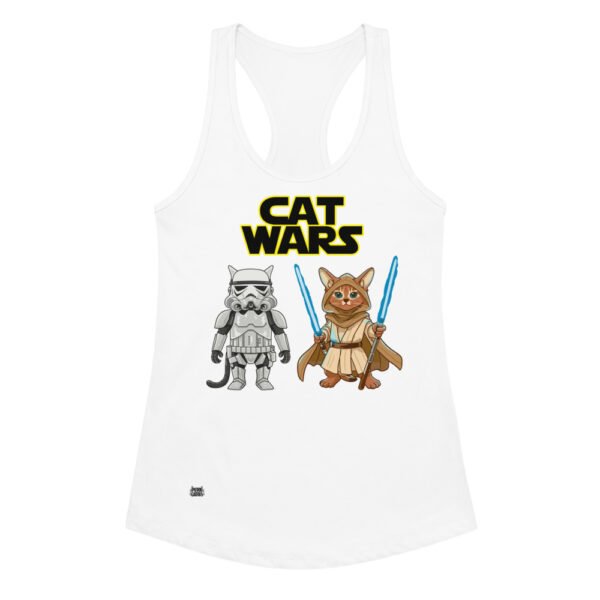 Camiseta de gatos para mujer CAT WARS en color blanco, vista plana
