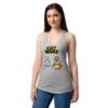 Camiseta de gatos para mujer CAT WARS en color gris jaspeado, sobre modelo