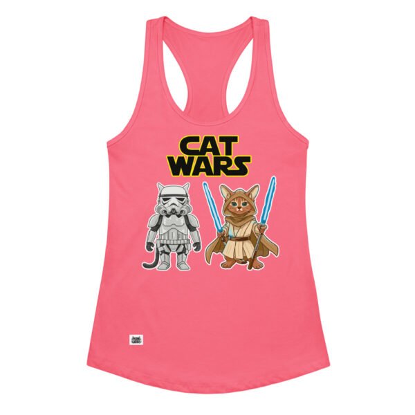 Camiseta de gatos para mujer CAT WARS en color rosa eléctrico, vista plana