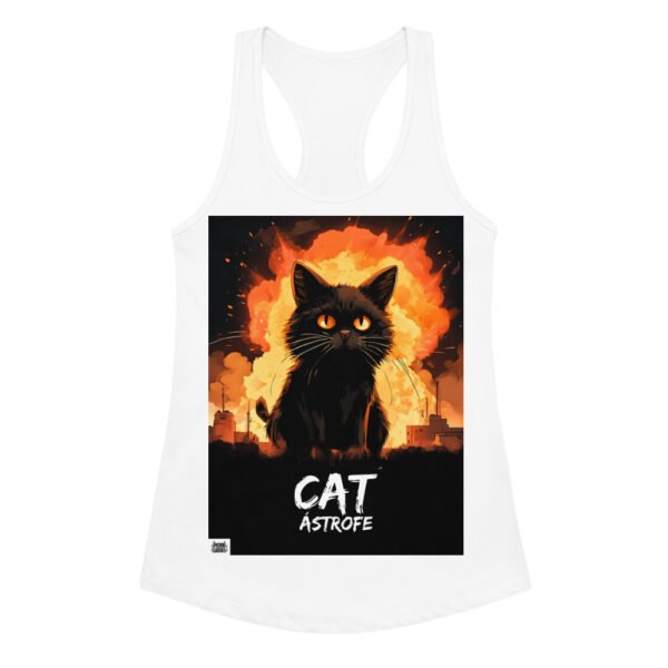 Camiseta de gatos para mujer CATÁSTROFE en color blanco, vista plana