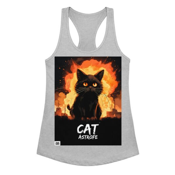 Camiseta de gatos para mujer CATÁSTROFE en color gris jaspeado, vista plana