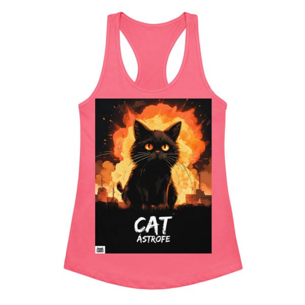 Camiseta de gatos para mujer CATÁSTROFE en color rosa eléctrico, vista plana