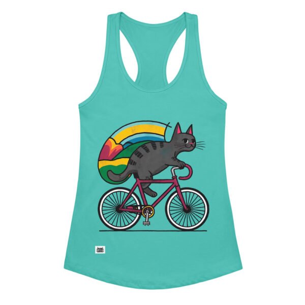 Camiseta de gatos para mujer GATO CICLISTA en color azul tahití, vista plana