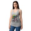 Camiseta de gatos para mujer GATO CICLISTA en color gris jaspeado, sobre modelo
