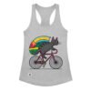 Camiseta de gatos para mujer GATO CICLISTA en color gris jaspeado, vista plana