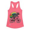 Camiseta de gatos para mujer GATO CICLISTA en color rosa eléctrico, vista plana