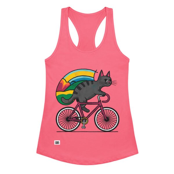 Camiseta de gatos para mujer GATO CICLISTA en color rosa eléctrico, vista plana