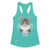 Camiseta de gatos para mujer CLARO, KAREN, CUÉNTAME MÁS en color azul tahití, vista plana