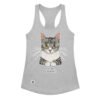 Camiseta de gatos para mujer CLARO, KAREN, CUÉNTAME MÁS en color gris jaspeado, vista plana