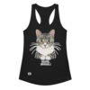 Camiseta de gatos para mujer CLARO, KAREN, CUÉNTAME MÁS en color negro, vista plana