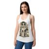 Camiseta de gatos para mujer CLASIFICACIÓN DE HUMANOS ÚTILES en color blanco, sobre modelo