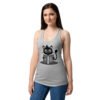 Camiseta de gatos para mujer CÓMO VIVIR DE LOS HUMANOS en color gris jaspeado, sobre modelo