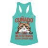 Camiseta de gatos para mujer CUÑADO, NECESITAMOS ALGUNA OPINIÓN TUYA en color azul tahití, vista plana