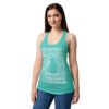 Camiseta de gatos para mujer MIAU EN 40 IDIOMAS en color azul tahití, sobre modelo