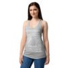 Camiseta de gatos para mujer MIAU EN 40 IDIOMAS en color gris jaspeado, sobre modelo