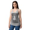 Camiseta de gatos para mujer MIAU EN 40 IDIOMAS en color gris jaspeado, sobre modelo