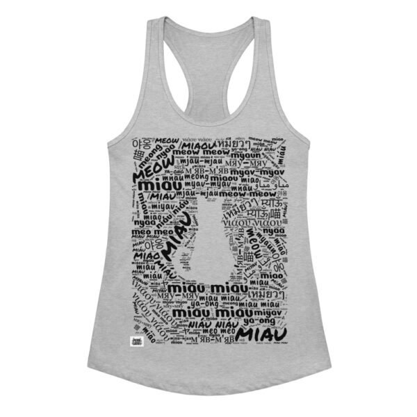 Camiseta de gatos para mujer MIAU EN 40 IDIOMAS en color gris jaspeado, vista plana
