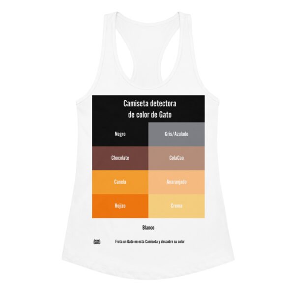 Camiseta de gatos para mujer DETECTORA DE COLOR DE GATO en color blanco, vista plana