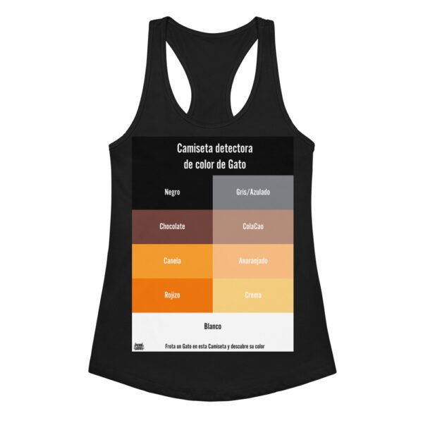 Camiseta de gatos para mujer DETECTORA DE COLOR DE GATO en color negro, vista plana