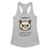 Camiseta de gatos para mujer ¿DÓNDE ESTÁN MIS HUEVOS? en color gris jaspeado, vista plana