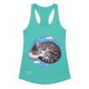 Camiseta de gatos para mujer GATO DORMIDO ENTRE NUBES en color azul tahití, vista plana
