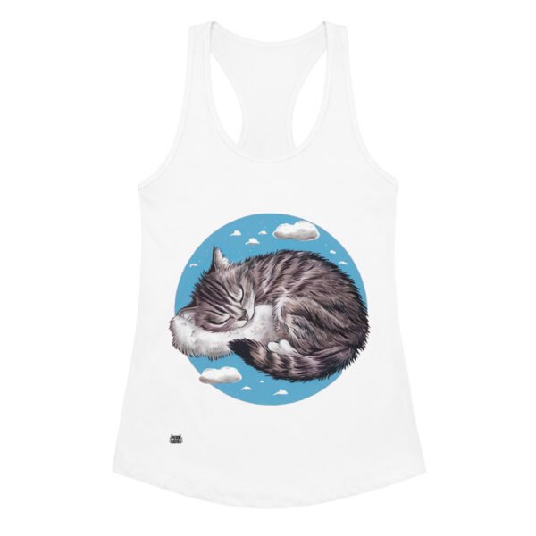 Camiseta de gatos para mujer GATO DORMIDO ENTRE NUBES en color blanco, vista plana