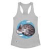 Camiseta de gatos para mujer GATO DORMIDO ENTRE NUBES en color gris jaspeado, vista plana