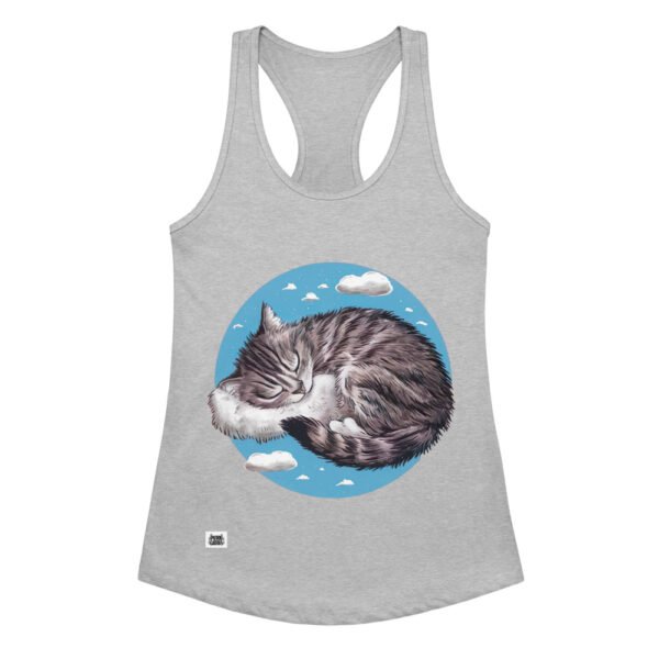 Camiseta de gatos para mujer GATO DORMIDO ENTRE NUBES en color gris jaspeado, vista plana