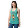 Camiseta de gatos para mujer DUERMO 16H DIARIAS en color azul tahití, sobre modelo
