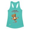 Camiseta de gatos para mujer DUERMO 16H DIARIAS en color azul tahití, vista plana