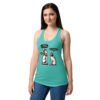 Camiseta de gatos para mujer ¿NOS ADORAN? en color azul tahití, sobre modelo