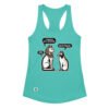 Camiseta de gatos para mujer ¿NOS ADORAN? en color azul tahití, vista plana
