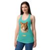 Camiseta de gatos para mujer EL GATO DE BOTTICELLI en color azul tahití, sobre modelo