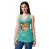Camiseta de gatos para mujer EL GATO DE CÉZANNE en color azul tahití, sobre modelo