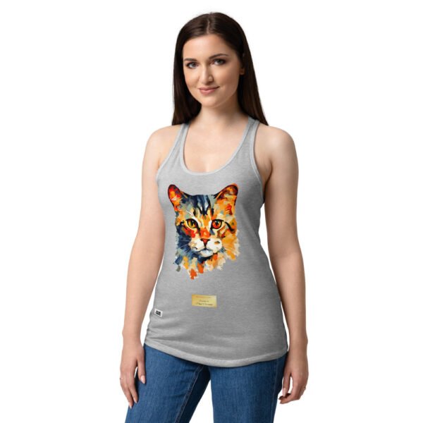Camiseta de gatos para mujer EL GATO DE CÉZANNE en color gris jaspeado, sobre modelo