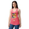 Camiseta de gatos para mujer EL GATO DE CÉZANNE en color rosa eléctrico, sobre modelo