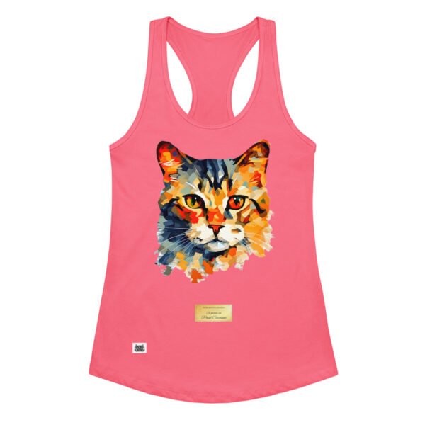 Camiseta de gatos para mujer EL GATO DE CÉZANNE en color rosa eléctrico, vista plana