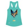 Camiseta de gatos para mujer EL GATO DE DALÍ en color azul tahití, vista plana