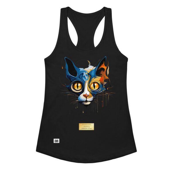 Camiseta de gatos para mujer EL GATO DE DALÍ en color negro, vista plana