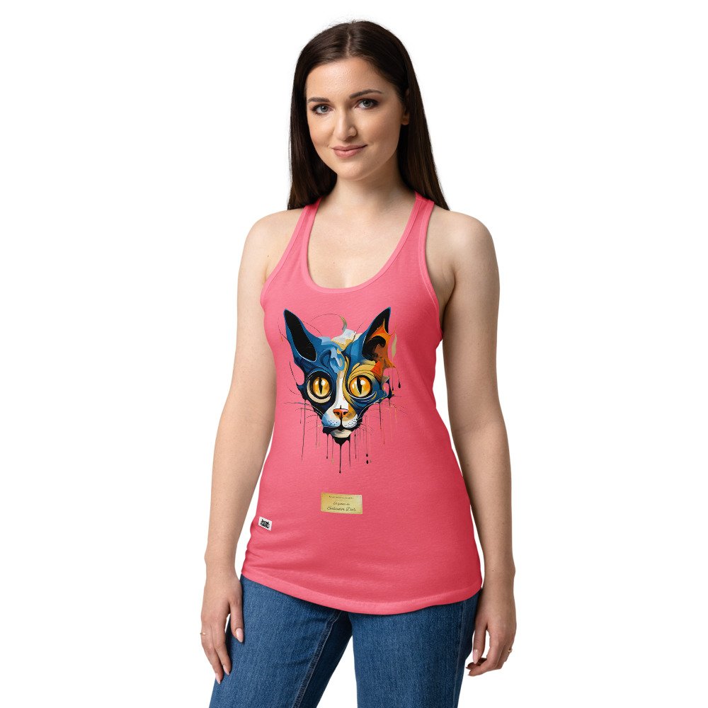 Camiseta de gatos para mujer EL GATO DE DALÍ en color rosa eléctrico, sobre modelo