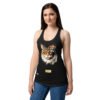 Camiseta de gatos para mujer EL GATO DE DELACROIX en color negro, sobre modelo