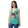 Camiseta de gatos para mujer EL GATO DE DEGAS en color azul tahití, sobre modelo