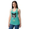 Camiseta de gatos para mujer EL GATO DE EL GRECO en color azul tahití, sobre modelo